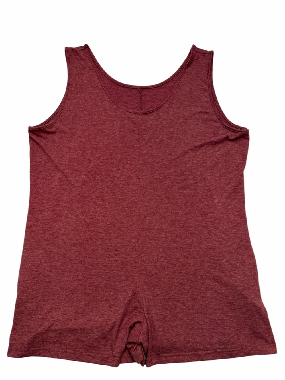 Simple Sleeveless Maroon Tank Shorty Romper Plus Size 2X